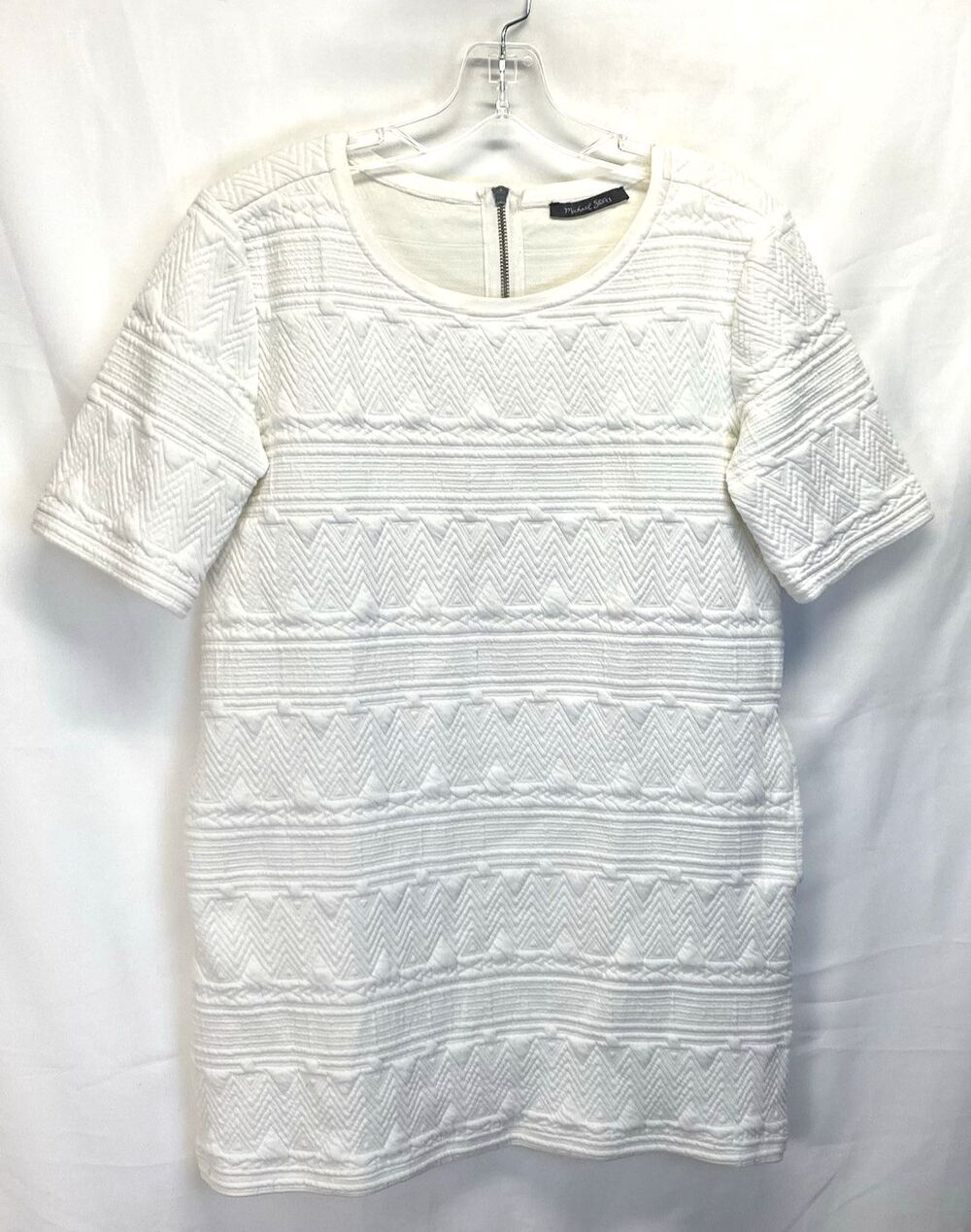 Michael Stars White Short Sleeve Shift Dress 8-12? Step-In Zip Pockets Textured
